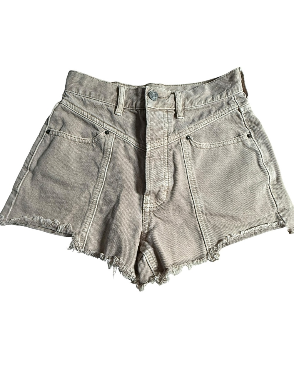 PacSun High-Rise Frayed Hem Jean Shorts - Light Taupe